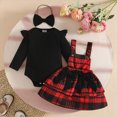 thumbnail image 2 of HCNTES Girls Clothes First Christmas Baby Girl Outfit Plaid Clothes Long Sleeve Romper Overall Skirt Dress Cute Fall Winter Outfit Girls Strap Skirt Suit, 2 of 8