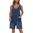 thumbnail image 3 of AnuYalue Overalls for Women Fashion V Neck Denim Romper Adjustable Jean Jumpsuits Beach Vacation Outfits with Pockets Dark Blue XL, 3 of 8