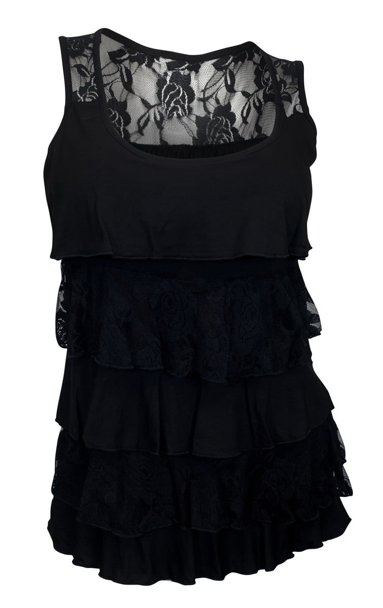eVogues Plus Size Tiered Ruffle Tank Top