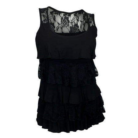 eVogues Apparel - eVogues Plus Size Tiered Ruffle Tank Top Black ...