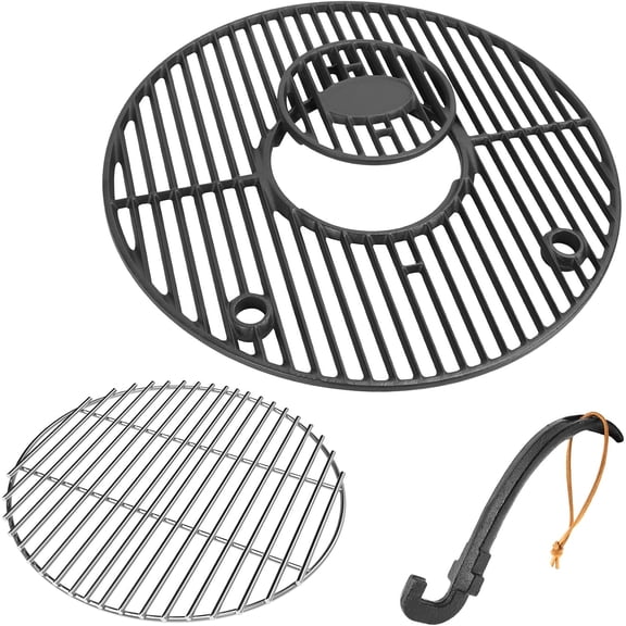 19.5" Round Cast Iron Grill Grate and Charcoal Grate Kit for Akorn Kamado Ceramic Grills and Char-Griller Akorn 16620 E56720, Replacement Parts for Louisiana Grills K24, Pit Boss K24, Expert kamado