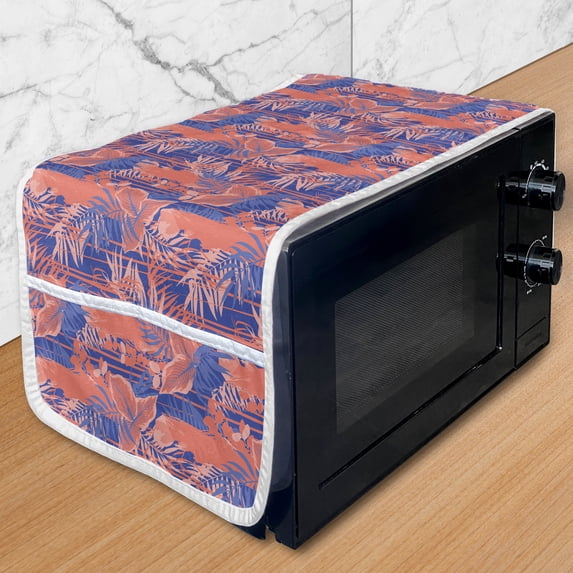 Vintage Hawaiian Microwave Oven Cover, Grunge Look Pastel Toned Leaves and Branches Botanical Art, Water Resistant Organizer with Pockets for Kitchen, 36" x 12", Salmon Coral Violet Blue, by Ambesonne