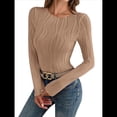 thumbnail image 3 of Blusa de Larga con Cuello Redondo para Mujer, Moda de Otoño 2025, Camiseta Básica de Punto Texturizado de Corte Entallado, Ropa Y2K Caqui M, 3 of 8