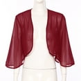 thumbnail image 5 of ZALDITA Womens Shrug Soft Chiffon Open Front Sheer 3/4 Sleeve Cropped Bolero Cardigan Burgundy XL, 5 of 7