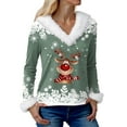 thumbnail image 6 of adviicd Ugly Christmas Sweaters for Women White Faux Fur Trim V Neck Sweatshirt Merry Christmas Sweater Funny Xmas Reindeer Shirt (Green, M), 6 of 7
