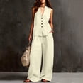 thumbnail image 2 of Ecqkame Two Piece Sets for Women Summer Casual V-Neck Tank Top and Wide Leg Pants Lightweight Vacation Solid Color Outfit Set Beige S, 2 of 6