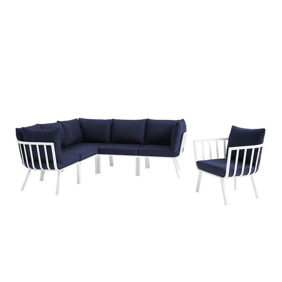 Modway Riverside 6 Piece Outdoor Patio Aluminum Set in White Navy