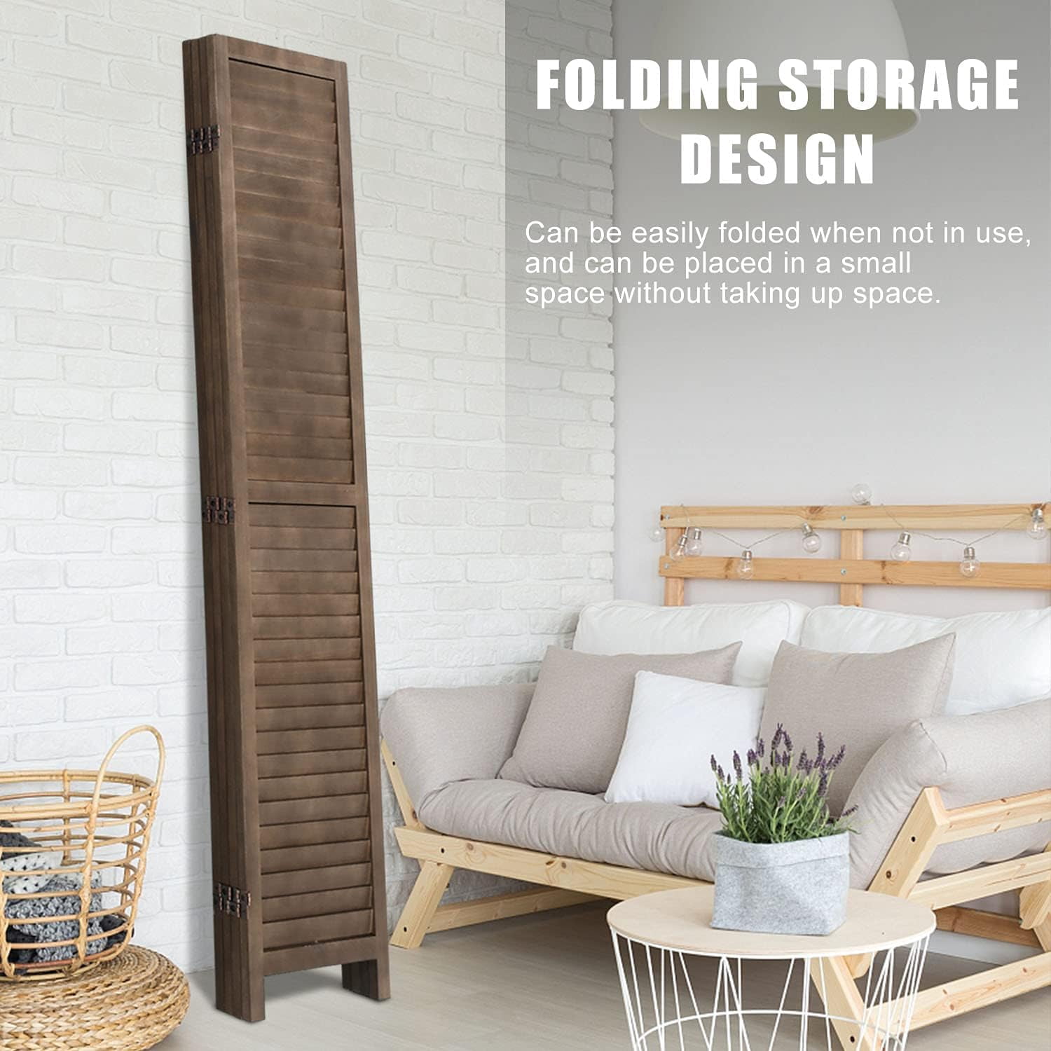 Dkelincs 4 Panel Wood Room Divider 68.9" x 15.7" Folding Privacy Screen Wall Divider for Home Office Bedroom, Brown