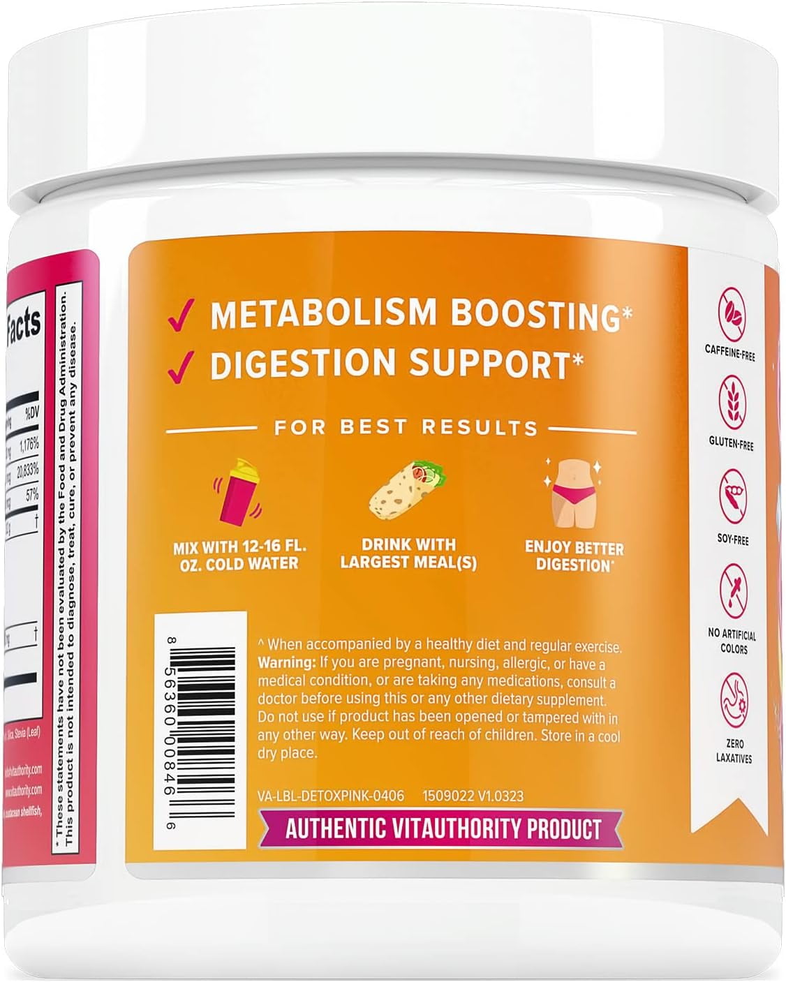 Vitauthority Detox Nourish Dietary Supplement Powder, Metabolism Support & Digestion Aid, Pink Lemonade, 10.9 oz