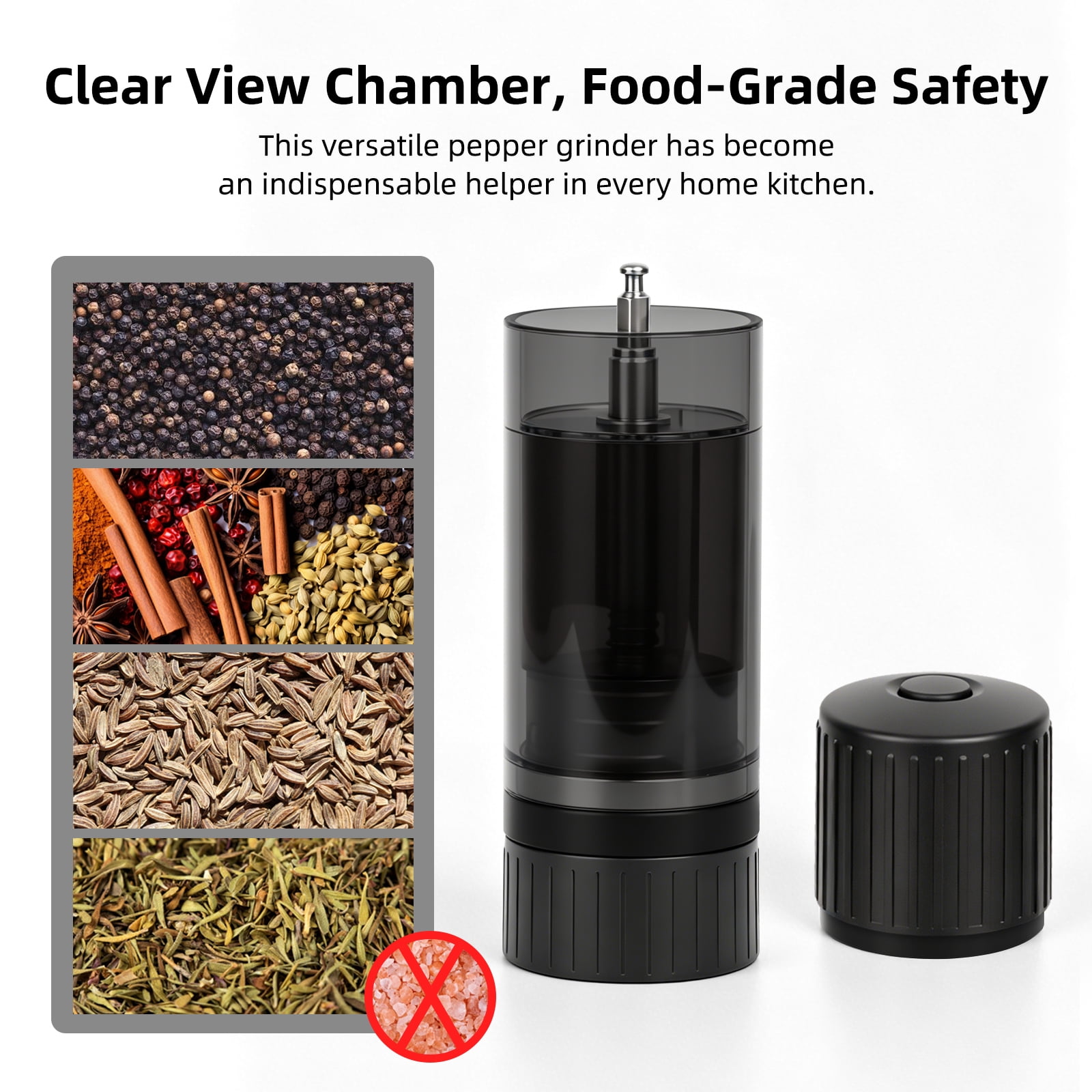 AstuteAuk High Output Pepper Mills with Magnetic Base, Adjustable Coarseness Manual Pepper Grinder with Lock, Stainless Steel Burr,