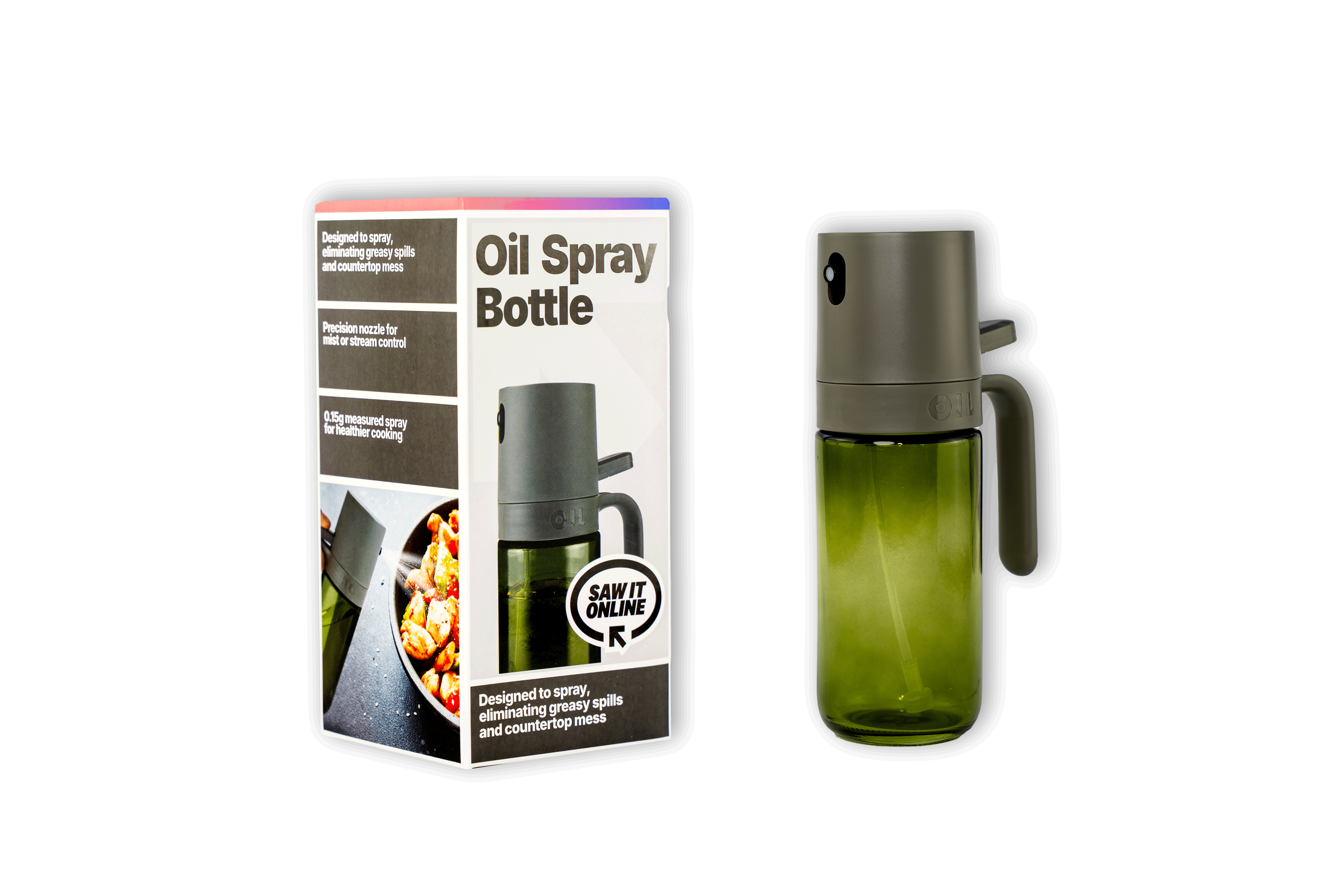 Premium Glass Oil Spray Bottle with Refillable Design, 12 oz - Dark Gray