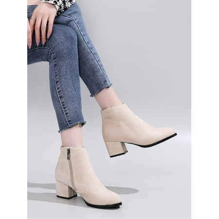 

Minimalist Side Zipper Chunky Heeled Boots Women‘s Footwear
