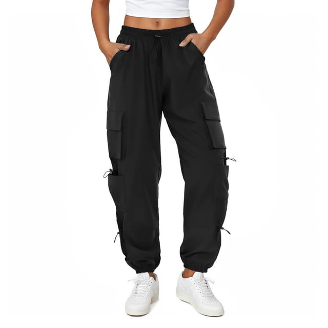 Pantalones cargo COPYLEAF para mujer, paracaídas de secado rápido, color negro, talla XS