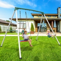 KloKick 9.5' Heavy Duty Swing Set for Kids & Adults – Includes Saucer Swing & 2 Belt Swings, Outdoor Playground Equipment for Backyard Fun