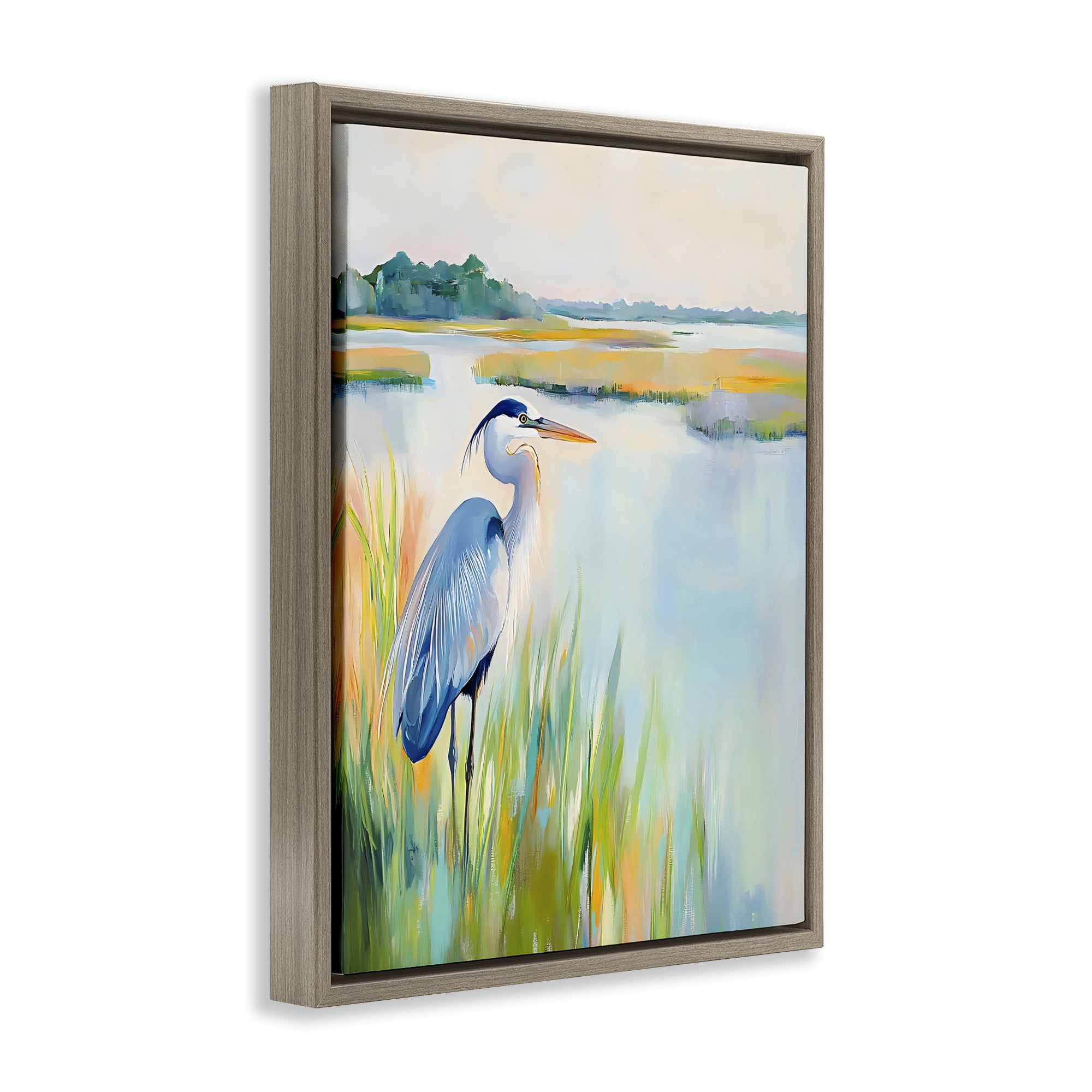 Stupell Industries Heron Perched in the Grass Brown Framed Floater Canvas Wall Art, design by Creative Studio