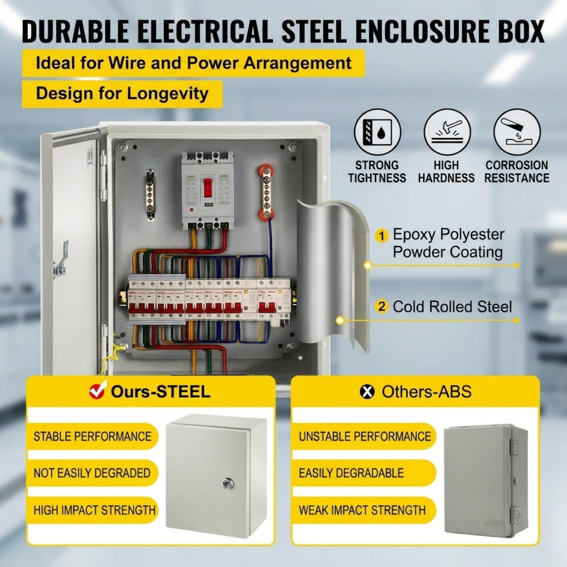 NEMA 4X Metal Electrical Enclosure, 10" x 8" x 6" IP66 Waterproof Case, Outdoor & Indoor Steel Junction Box with Mounting Plate