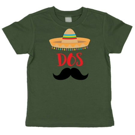 

2nd Birthday Dos Shirt Fiesta Themed Second Birthday Sombrero Birthday Shirt Mustache Outfit for Baby Boys Military Green Shirt 4T
