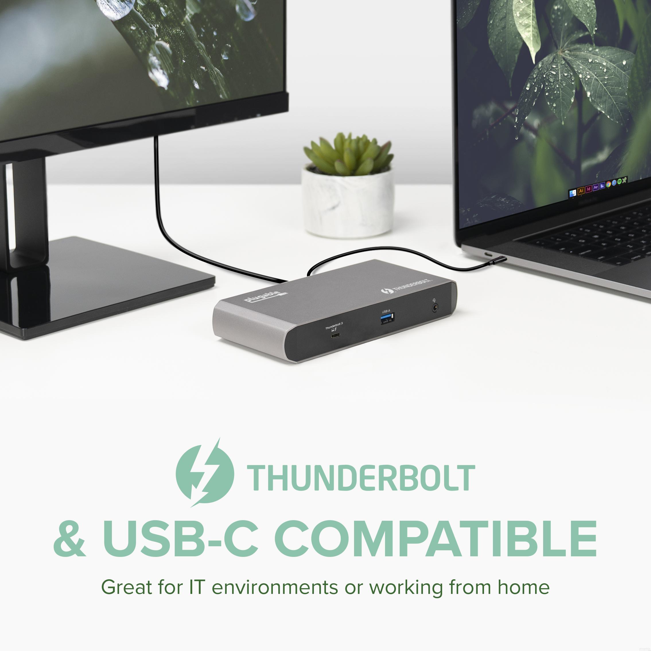 Plugable Thunderbolt 3 and USB C Dock with 60W Charging, Compatible with MacBook / MacBook Pro and Windows, Dual DisplayPort or HDMI with Included Adapter, 2x USB-C, 3x USB 3.0, Gigabit Ethernet - image 2 of 7