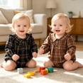 thumbnail image 4 of Xyant Infant Baby Boy Girl Plaid Romper Baby Sweatshirt Long Sleeve Romper Ruffle Festival Clothes Fall Winter Outfits (Coffee,0-3 Months), 4 of 7