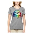 thumbnail image 2 of Wild Bobby, Colorful Neon Rainbow Biting Lips Pop Culture Womens Graphic T-Shirt, Heather Grey, 3X-Large, 2 of 3
