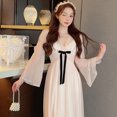 thumbnail image 3 of Camisones de seda satinada con tirantes finos para mujer, ropa de dormir de encaje, vestido dulce con lazo, lencería Sexy, camisón de malla para el hogar, 3 of 5