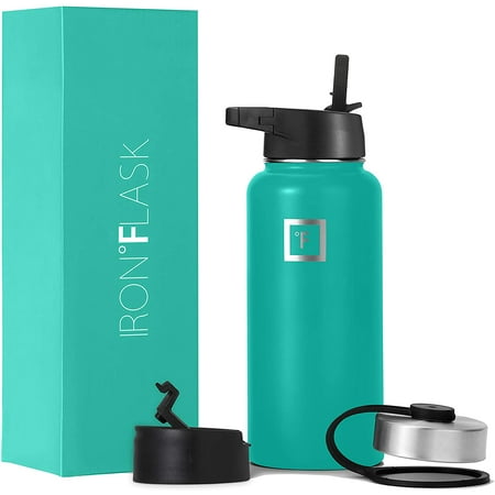 Iron Flask Sports Water Bottle - 14oz,18oz,22oz,32oz,40oz,64oz,3 Lids (Straw Lid),Vacuum Insulated Stainless Steel, Modern Double Walled, Simple Thermo Mug, Hydro Metal Canteen (32 Oz, Aquamarine)