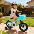 thumbnail image 2 of Costway Vélo pour Enfants 12 Pouces avec Roues Stabilisatrices, Panier, Freins à Main et à Rétropédalage, Selle Réglable Vert, 2 of 9