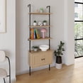 thumbnail image 2 of happimess Tulare 72.05" MidCentury Industrial 4-Shelf Wood Wall-Mounted Open Ladder Bookcase with Cabinet and Metal Frame, Light Oak/Black, 2 of 9