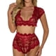 thumbnail image 1 of Lencería de encaje para mujer, color puro, elegante, suave, cuello en V, manga corta, conjunto de bragas para aniversario, Jujube Red XL, 1 of 6