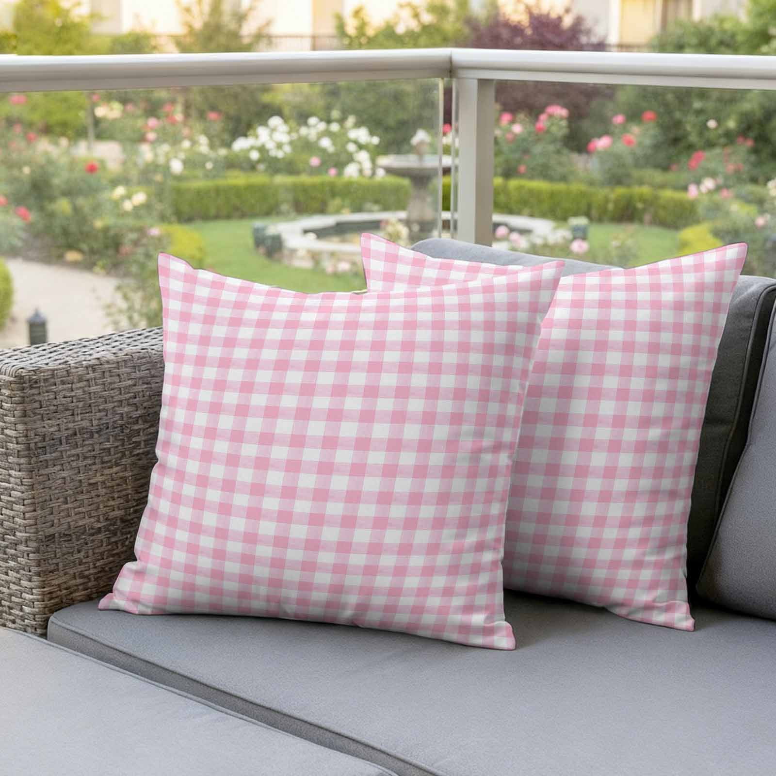 Pack of 2 Outdoor Pillow Covers,Waterproof Pink Throw Pillow Covers,Country French Rustic Buffalo Plaid Modern Art Decorative Pillowcases Cushion Covers for Couch Pillow Sham Protector 24x24 Inch