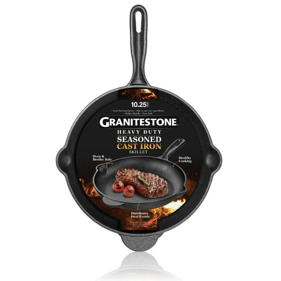 Granitestone 10.25 Inch Cast Iron Skillets, Pre-Seasoned Cast Iron Pans for Cooking, Nonstick Cast Iron Frying Pan, Cast Iron Skillet for Indoor & Outdoor Use, Cast Iron Pan, Non-Toxic, Oven Safe