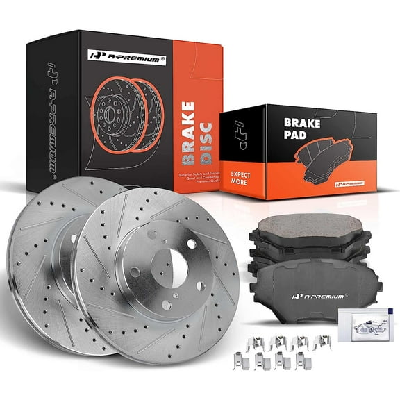 A-Premium Front Drilled and Slotted Disc Brake Rotors   Ceramic Pads Kit Compatible with Select Toyota RAV4 2001 2002 2003 2004 2005