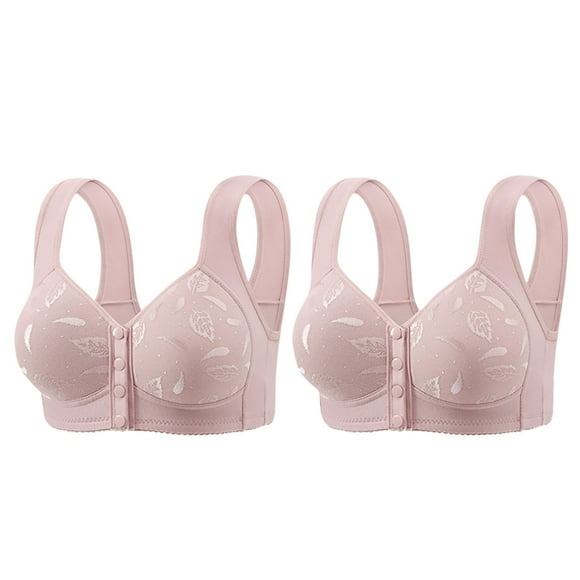 Womens Front Closure Bras, 2 Pack Daisy Bras for Older Women No Underwire Breathable Front Close Button Bras, Full Coverage Comfort Front Buckle Corset Bra S-5XL Clearance Sale Women Clothing