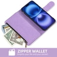 thumbnail image 5 of Compatible with iPhone 16 6.1 inch Wallet Phone Case and Tempered Glass Screen Protector Flower Faux Leather Flip Credit Card Holder Stand Zipper Cell Cover for i Phone16 i16 16Case Women Purple, 5 of 8