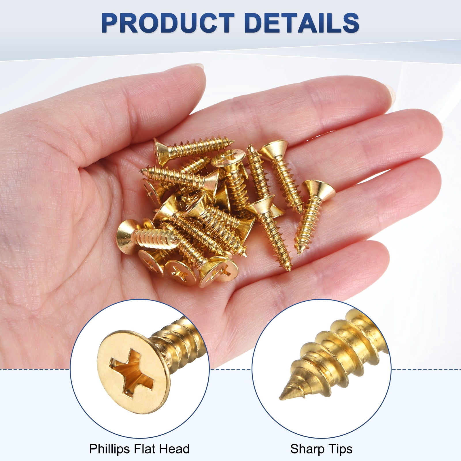 Uxcell 100-Pack Wood Screws, M5 x 20mm Brass Phillips Flat Head