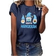 thumbnail image 2 of Penkiiy Happy Hanukkah Shirt Women Chrismukkah Shirt Cat Candle Shirt Love and Light T-Shirt Festival Short Sleeve Tops Navy, 2 of 8