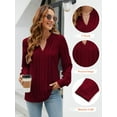 thumbnail image 4 of TEMOFON Pleated Blouses for Women Dressy Casual Long Sleeve Shirts Fall Tunic Tops Womens Clothes Lightweight Business Work V Neck Pleated Tops, 4 of 8