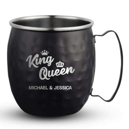 

PERSONALIZED Round Custom Family Name Classic Moscow Mule Mug with Engraved Design and Sturdy Handle Rolled Rim Hammered Black Finish 16 oz King and Queen