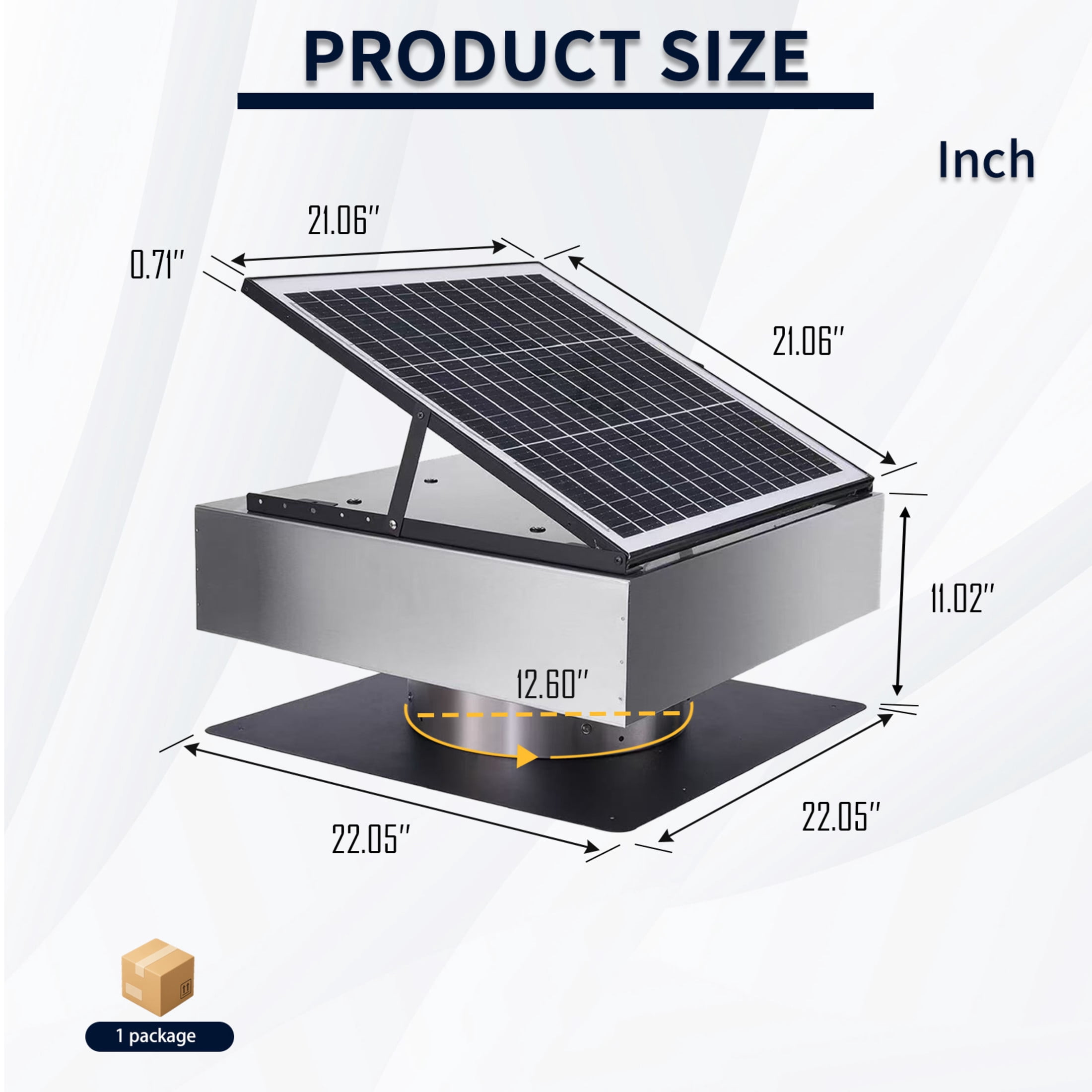Noble House 12" Steel Solar Roof Vent Fan, 40W Adjustable Dual Power Attic Exhaust Fan with 3-Speed Remote, Gray