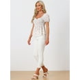 thumbnail image 4 of Unique Bargains Women's Puff Sleeve Floral Sweetheart Neck Ruffle Peasant Top Blouse XS White, 4 of 6