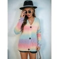 thumbnail image 5 of Women'S Gradient Rainbow Cardigan Sweater Autumn and Winter Knitted Long Sleeve Button Cardigan Top Pink S, 5 of 8