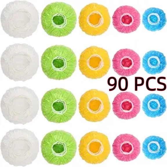 90Pcs Reusable Elastic Food Bowl Storage Covers, Variety of 5 Translucent Stretchable Sizes and Colorful Dish Plate Covers