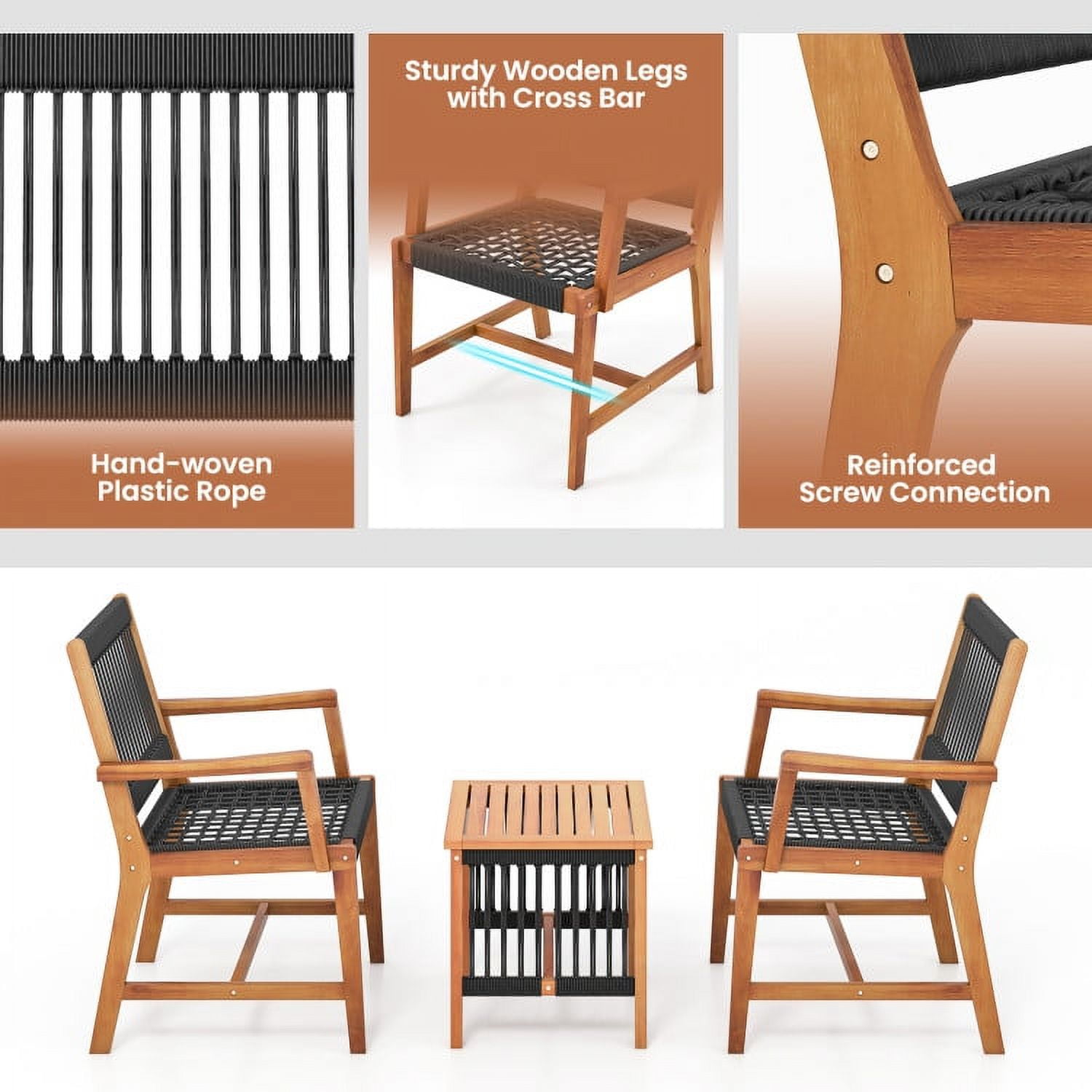 Aimee Lii 3 Pieces Acacia Wood Patio Furniture Set, Patio Table and Chairs Set, Outdoor Patio Set Aimee Lii 3 Pieces Acacia Wood Patio Furniture Set, Patio Table and Chairs Set, Outdoor Patio Set