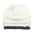 thumbnail image 1 of Trendy Warm Chunky Soft Stretch Cable Knit Beanie Skully, Ivory/Dk Mel Gray, 1 of 4
