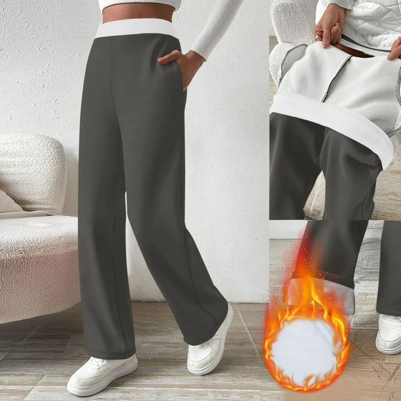 Neewe Womens Sweatpants 2025 Fall Baggy Wide Leg Sweatpant Fleece Lined Straight Leg Sweat Pants