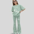 thumbnail image 2 of 2 Piece Teen Girls Summer Outfits Kids Heart Applique Baggy Short Sleeve T-Shirts Flare Pants Trendy Clothes Sets Kids Two Piece Outfits Girls, 2 of 4