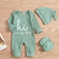 thumbnail image 2 of LIUJUNSHOP Baby Boy Romper Coming Home Outfits Letter Print Bodysuit Jumpsuit+Hat+Gloves 3PCS Clothes Set Green 0-3 Months, 2 of 5