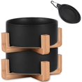thumbnail image 1 of Petygooing Juego De Cuencos De Cerámica Para Perros Y Gatos, Color Negro, Con Soporte, Plato De Agua Y Comida Para Mascotas, Cuencos Medianos Para Mascotas, Juego Antideslizante De 2 Cuencos Para Gato, 1 of 5