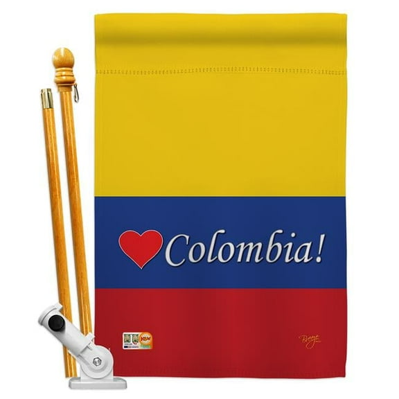 Breeze Decor BD-CY-HS-108161-IP-BO-D-US13-BD 28 x 40 in. Colombia Flags of the World Nationality Impressions Decorative Vertical Double Sided House Flag Set with Pole Bracket & Hardware
