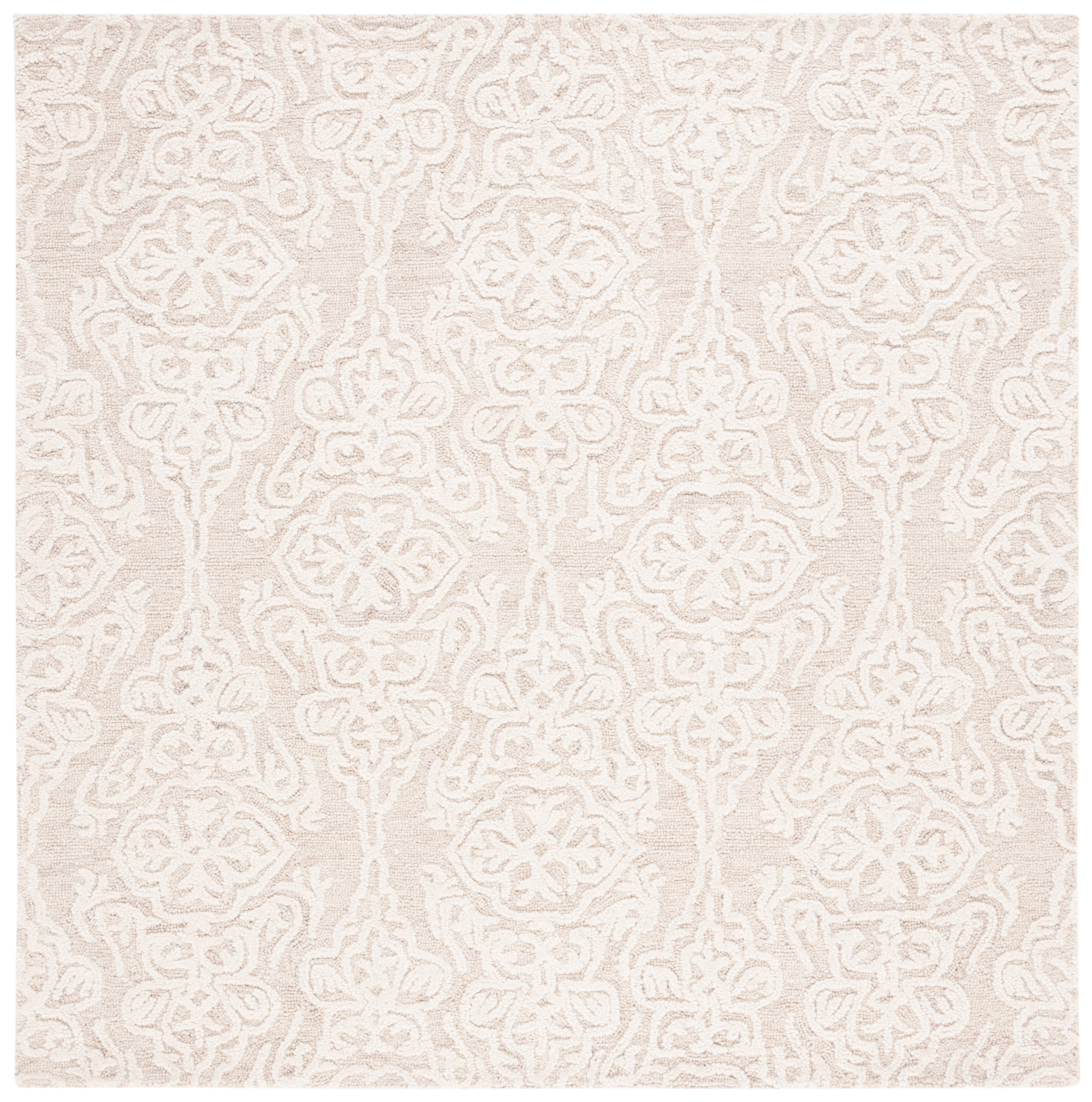 SAFAVIEH Blossom Asher Geometric Wool Area Rug, Beige/Ivory, 8' x 8' Square
